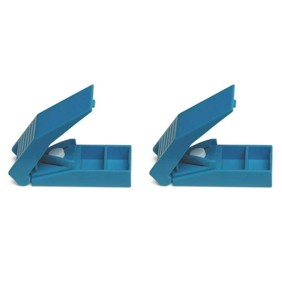 HWHCGZ 2 Count Pill Cutter Bundle with Storage and Splitter Used for Cutting Pills Vitamins Tablets, Includes Container for Storing Pills Blue*2