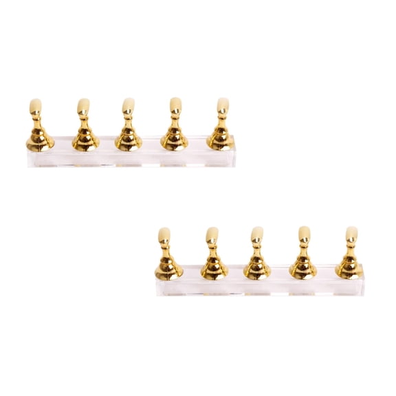 HWHCGZ 2-Pack Nail Stand Acrylic Nail Art Display Stand Practice Nail Holder for DIY Salon Supplies,Gold