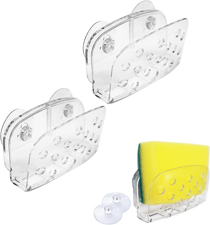HWHCGZ 2 Pack Sponge Holders with Suction,Clear Plastic Container ...