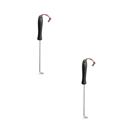 HWHCGZ 2Pcs BBQ Meat Turner Hook, Stainless Steel Pig Tail Flipper Hook With Plastic Handle, Grill Accessories for BBQ Grilling Griddle Kitchen Cooking,Black,12.52"