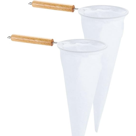 HWHCGZ 2Pcs Coffee Pour Over Filters, Flannel Cloth Filter Bags with Wood Handle, Reusable Handmade Coffee Sock Strainer White*2