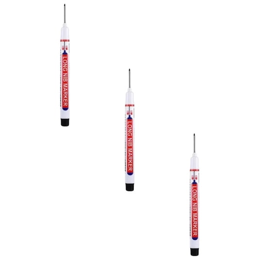 HWHCGZ 3 Pcs Long Head Deep Hole Marker - Multi-purpose Deep Hole Marker Pens for Construction Bathroom, Nib Size (L x W): 20*1.5mm(3ml),Black