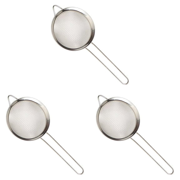 HWHCGZ 3 Pack 8cm Fine Mesh Strainer with Handles for Steeping Loose Leaf Tea, Straining Cocktail, Juice and Sifting Flour, Powdered Sugar Silver