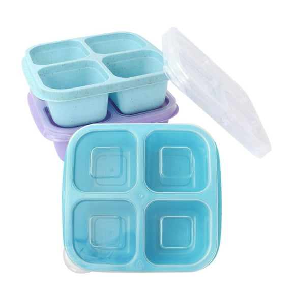 HWHCGZ 3Pcs Snack Containers Reusable 4 Compartment Divided Food Storage Containers Divided Lunchable Container for School Work and Travel,Sky Blue