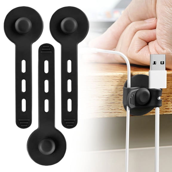 HWHCGZ 3pcs Silicone Cable Tie Data Cable Organizer, Reusable Cable Manager, Multi Purpose Elastic Rope Manager for Bundling and Fastening Cables and Wires (Black , 3pcs)