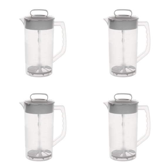 HWHCGZ 4 Pack Mixing Pitcher for Drinks 2 Quart/ 64oz Plastic Water Pitcher with Lid,Easy-Mix Juice Container,Angled Plastic Blades and Adjustable Mixer Plunger for Juice, Tea,White