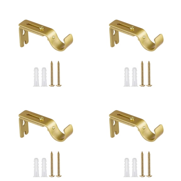 HWHCGZ 4 Pcs Adjustable Curtain Rod Brackets Wall Mounted Metal Single Rod Holder for 1 Inch Diameter General Hardware Holders Wall Bracket Hanger Hooks with Screws Gold