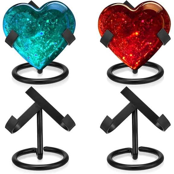 HWHCGZ 4 Pcs Metal Crystal Heart Stone Stand Crystal Ball Holder Mineral Specimen Display Easel Holder for Gemstones Fossils Agate Slabs Plates ,2 x 2.36 x 2.56 Inch Black*4