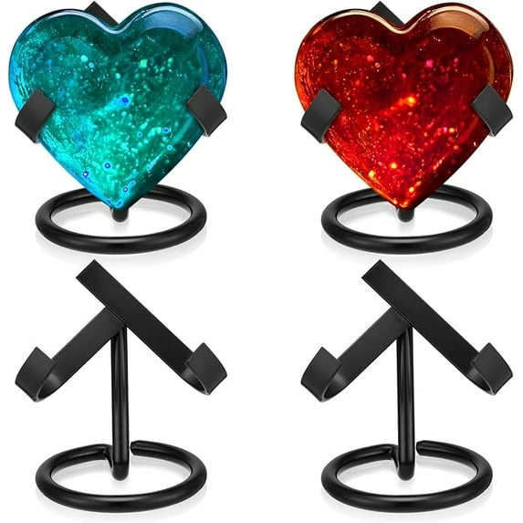 HWHCGZ 4 Pcs Metal Crystal Heart Stone Stand Crystal Ball Holder Mineral Specimen Display Easel Holder for Gemstones Fossils Agate Slabs Plates ,2 x 2.36 x 2.56 Inch Black*4