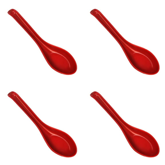 HWHCGZ 4 Pcs Soup Spoons, Chinese Japanese Miso Ramen Wonton Dumpling Pho Rice Noodle Soba (Red)