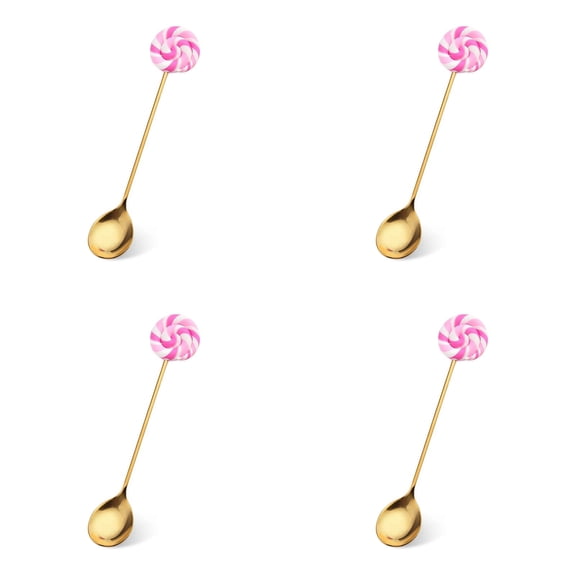 HWHCGZ 4PCS Creative Lollipop Stainless Steel Spoon Coffee Spoon Dessert Spoon Ice Cream Spoon Sugar Spoon Mixing Spoon for Home, School, Office or Restaurant,Pink