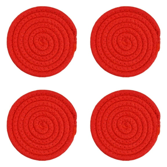 HWHCGZ 4Pcs 4.33 Inches Trivets for Hot Dishes, Heat Resistant Trivets for Hot Pots and Pans,Cotton Hot Pads Coasters Mat for Countertops, Cooking Red
