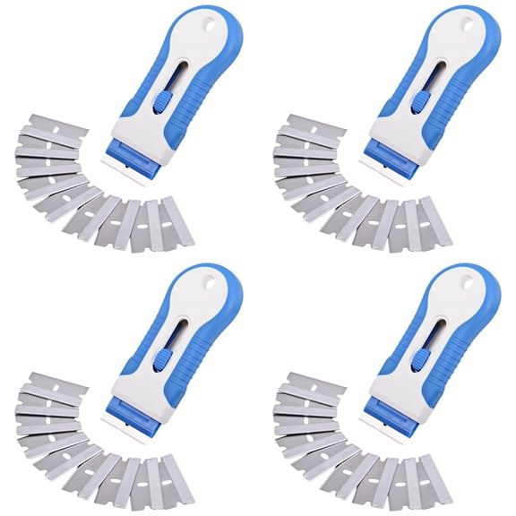 HWHCGZ 4Pcs Glass Cooktop Razor Scraper with 40pcs Replace Blades Car Sticker Remover Non Scratch Oven Glass and Cooktop Cleaning Tool Z(Blue*4)