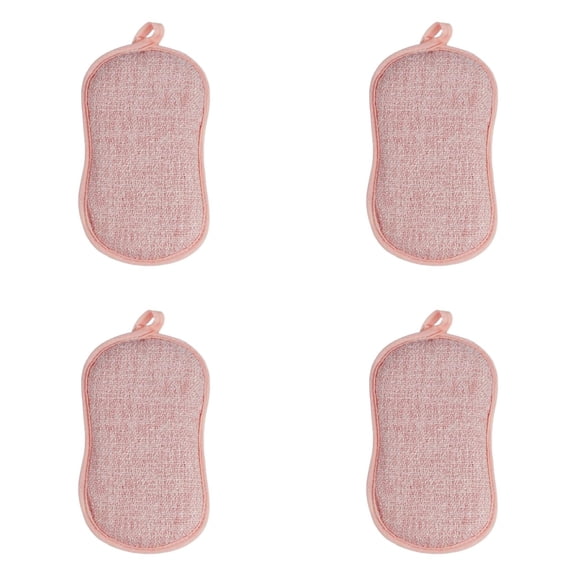 HWHCGZ 4Pcs Multipurpose Kitchen Dish Sponge Scrubber, Non Scratch Microfiber Sponges Scouring Pads Sponges Scrub for Washing Dishes Cleaning Kitchen,Pink
