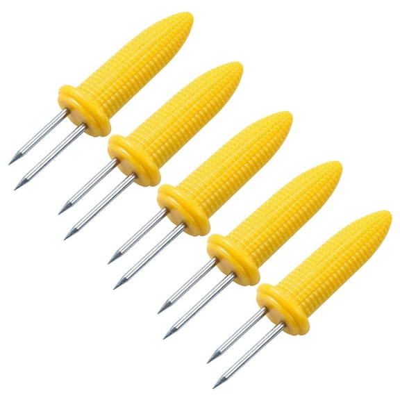 HWHCGZ 5 PCS Corn Holders - Corn on The Cob Skewers,Stainless Steel Corn Fork Prong Skewers Kitchen Tool for BBQ Twin Prong Sweetcorn Holders Home Cooking Fork Yellow*5
