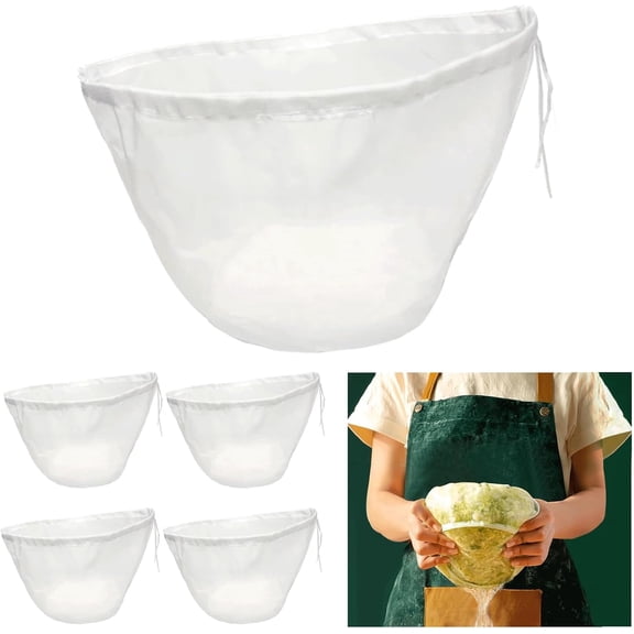 HWHCGZ 5 Pack 17" x 20" Cheesecloth Bags for Straining Almond/Soy Milk Greek Yogurt Strainer Milk Nut Bag for Cold Brew Coffee Tea Beer Juice Fine Nylon Mesh Cheese Cloth,Clear