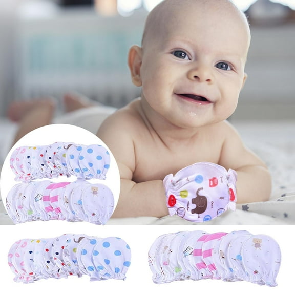 HWHCGZ 5 Pairs Baby No Scratch Mittens Stay On, Cotton Breathable, Adjustable Infant Gloves for Boys Girls, Newborn - 12 M