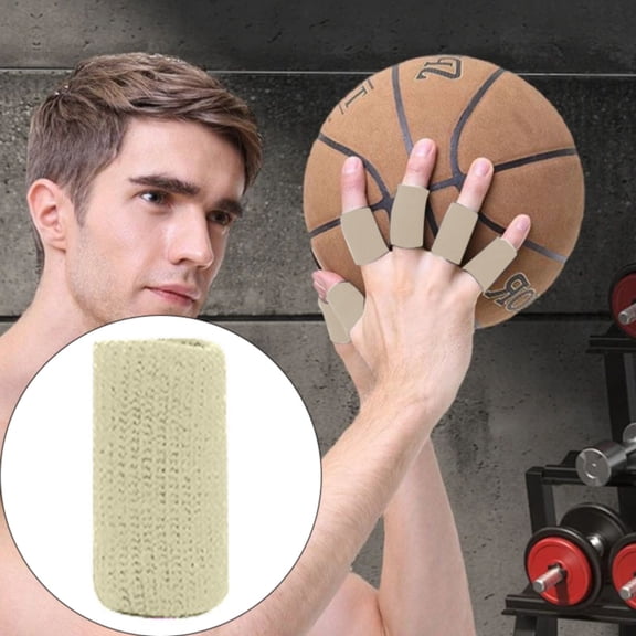 HWHCGZ 5 Pcs Finger Sleeves Protectors, Sport Finger Splints Elastic Thumb Splint Brace for Finger Support Finger Sleeves Compression Aid for Relieving Pain Arthritis Finger (Beige)