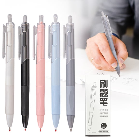 HWHCGZ 5pcs Cute Retractable Pens Aesthetic Gel Pens Black Ink Writing Pens with 0.5 mm Smooth Fine Point Novelty Printing Pens Office Supplies for Women Men (Morandi 5color 5pcs)