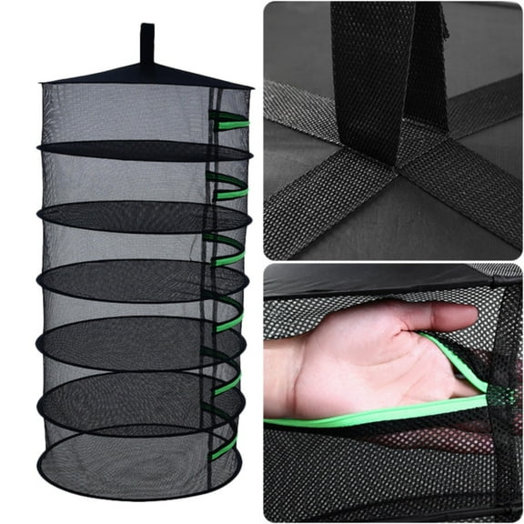 HWHCGZ 6 Layer Herb Drying Rack, Foldable Hanging Mesh Drying Rack With Zipper, Hanging Mesh Net for Drying Herb Bud Grass Hydroponic Plants 6 Layer Black