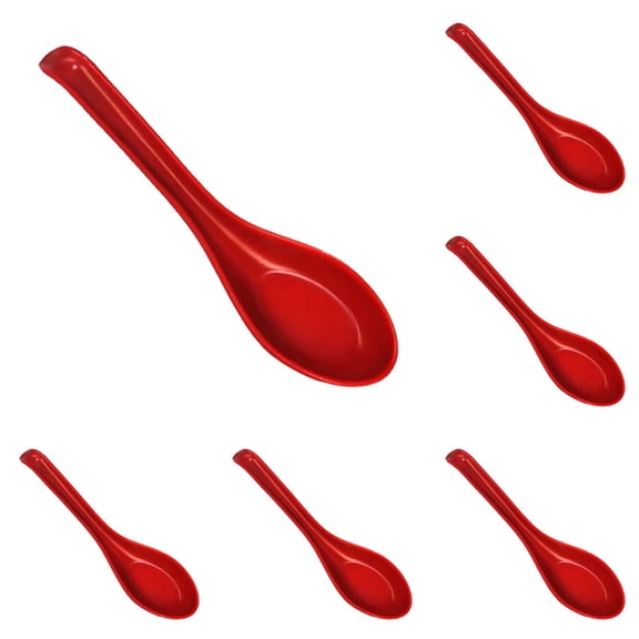 HWHCGZ 6 Pcs Soup Spoons Ceramic Spoons 6.3 inch Dumpling Rice Noodle Soba Coffee Dessert Yogurt Tea Milky Tea Red*6