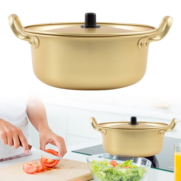 HWHCGZ 7.9inch Aluminum Pot South Korea Stretched Noodles pot Instant Noodles Super popular cooker Fast Heating for Kitchen Cookware (Double Handle) Gold