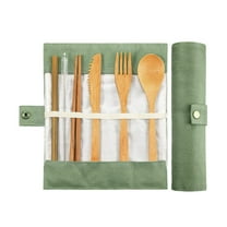 HWHCGZ Bamboo Travel Cutlery Set, Reusable Utensils Set, Bamboo Spoon, Fork, Knife, Brush, Chopsticks and Straw, Eco-Friendly Portable Utensils With Case Green