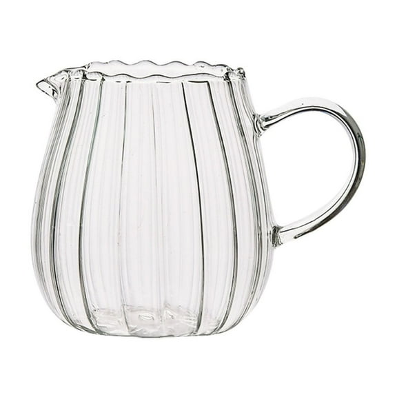 HWHCGZ Elegant Wave Shaped Crystal Glass Creamer Coffee Pitcher - Durable Heat Resisting Milk Jug with Drip-Free Spout, Comfort-Grip Handle,Dishwasher and Microwave Safe,Clear,Style C