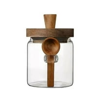 HWHCGZ Glass Jar with Wooden Lid & Spoon, Food Storage Containers Coffee Jar Coffee Grounds Container, Food Storage Canister, Kitchen Pantry Storage Container Clear 3.54*3.74 Inch