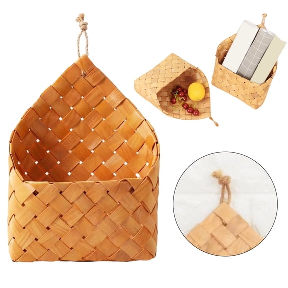 HWHCGZ Hanging Storage Basket Hanging Woven Storage Basket Wall Mounted Organizer Entryway Mail Letter Holder Vegetable Fruit Keeper Plant Rattan Basket Bin for Office Home