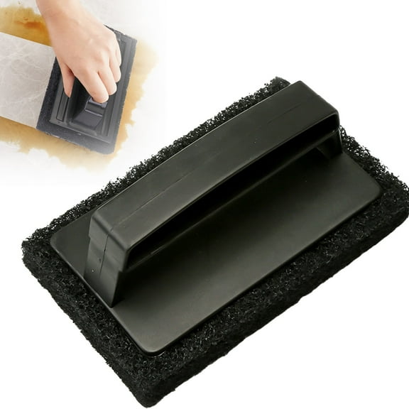 HWHCGZ Heavy Duty Griddle Scrubber Scouring Pad & Handle, Griddle Cleaning Brush for Charcoal, Gas Grills, Cast Iron Cookware, Oven, Grate, Stovetop (Black)