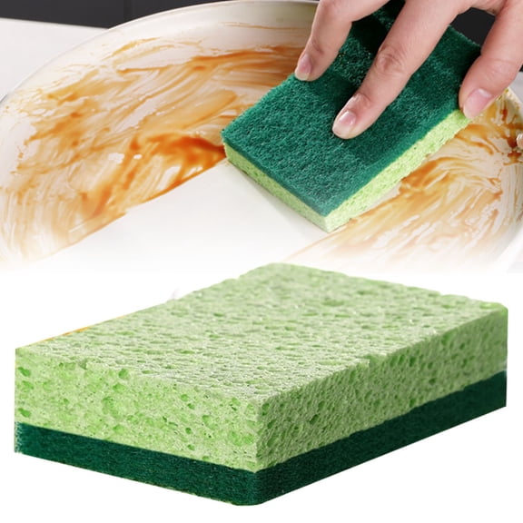 HWHCGZ Heavy Duty Scrub Large Sponge with Scouring Pad, Kitchen Dishwashing, Sink, Pot and Frying Pan Cellulose Scrubber Sponge Non Scratch. (4" Sponge)