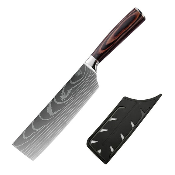 HWHCGZ Japanese Chef's Knife with Laser Damascus Pattern, Includes Steak Knives, Kitchen Shears, Santoku, Cleaver & More Black Style E