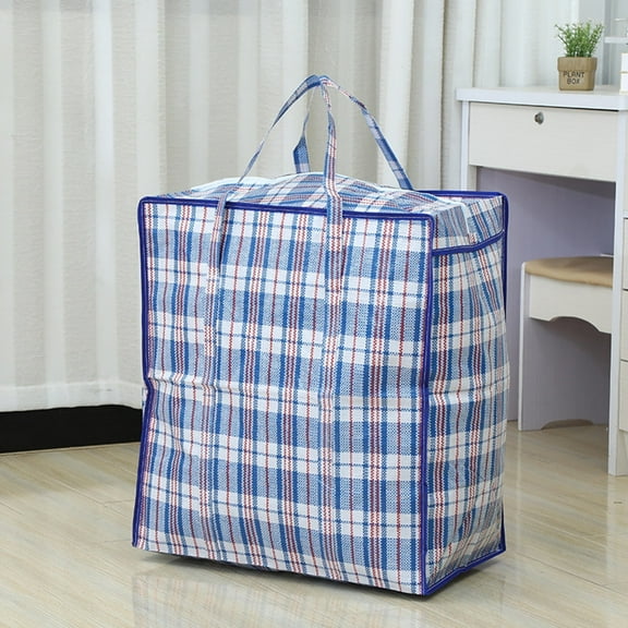 HWHCGZ Large Capacity Checkered Storage Bags – Heavy-Duty Plastic with Zipper & Handles, Perfect for Laundry, Shopping, Moving & Travel, Space-Saving Organizer​