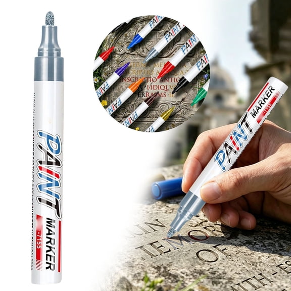 HWHCGZ Oil-Based Fine Tip Paint Marker Pen - 2 Pack Silver 0.9mm Fine Nib Permanent Markers, Quick Dry, Waterproof, Fade Resistant Paint Pens for Metal, Wood, Rock, Plastic, Ceramics, Rubber, Glass