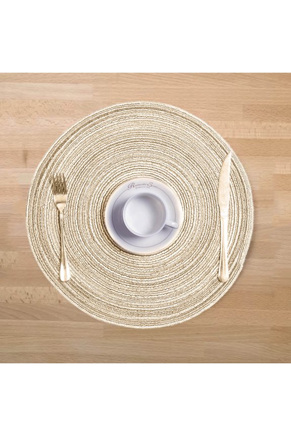 Round Placemats Set of 6 Cotton Polyester Braided Place Mats 15 inch Heat Resistant Washable Table Mats for Kitchen Dining Party Natural Table Decor (Beige, 6)