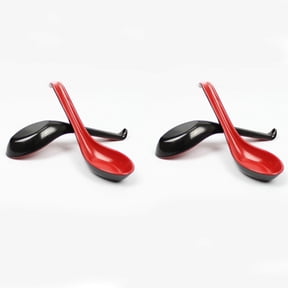 HWHCGZ Set of 4 6.3 Inches Soup Spoons Asian Japanese Chinese Wonton Soba Rice Pho Ramen Noodle Dumpling,Red