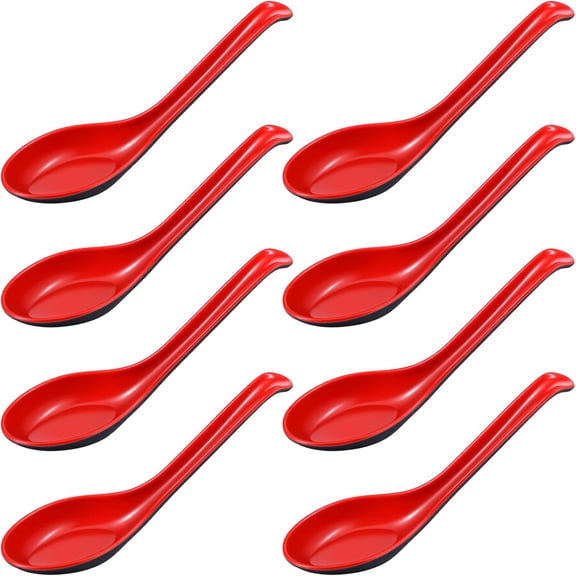 HWHCGZ Set of 8 6.3 Inches Soup Spoons Asian Japanese Chinese Wonton Soba Rice Pho Ramen Noodle Dumpling,Red