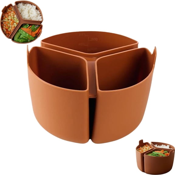 HWHCGZ Silicone Rice Cooker Divider,Rice Cooker Compartment,Slow Basket Liner,Silicone Slow Cooker,Food-Grade Silicone Dividers Khaki