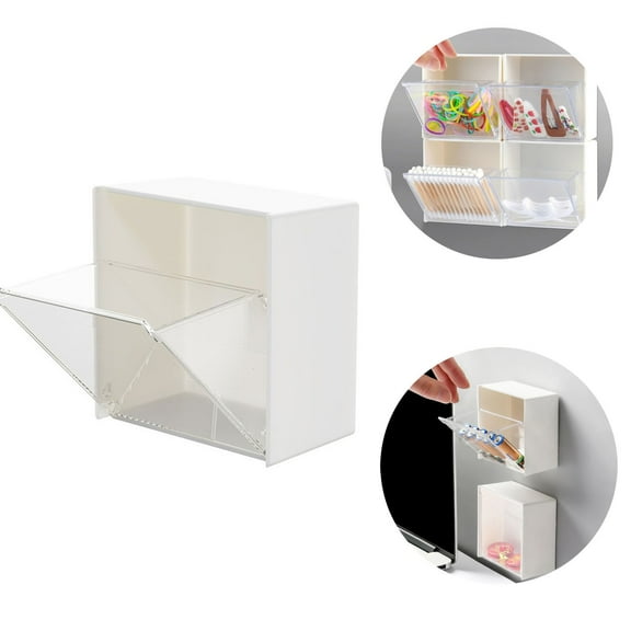 HWHCGZ Small Wall Mounted Storage Box with Lid, Self-Adhesive Multifunctional Flip Storage Holder Box Small Items Organizer for Bathroom Bedroom, 3.35 x 3.35 x 1.81in