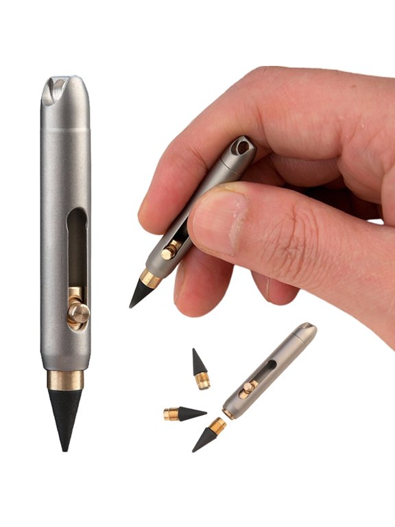 Titanium Keychain Pocket Pen Retractable Mini Writing Tool No Sharpening Everlasting Graphite Pencil for Sketch Drawing Writing & Gift