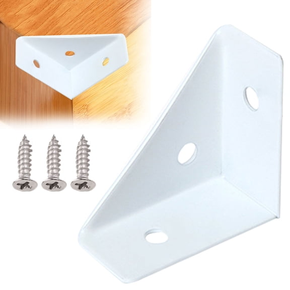 HWHCGZ Triangular Corner Bracket Metal Corner Bracket Connector With Screws For Wooden Shelving Furniture | Bookshelf/Bed/Table/Cabinet/Desk 3 Fixed Holes White