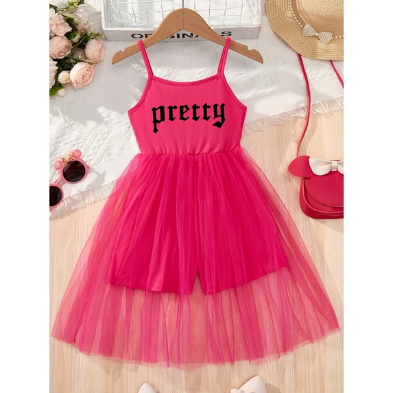 HWJAD 1-8 Years Baby Girls Spaghetti Strap Dress Toddler Princess Dresses Kids Tulle Casual Sundress Summer Dress