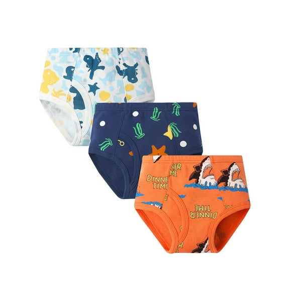 HWJAD 2-10 Years Little Boys Shark Briefs Toddler Kids Underwear Soft Cotton Dinosaur Undies (Pack of 3)