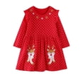 thumbnail image 1 of HWJAD 2-7 Years Kids Girl's Dresses Cotton Jersey Ruffles Long Sleeve Button Swing A-Line Cute Elk Christmas Dress, 1 of 7