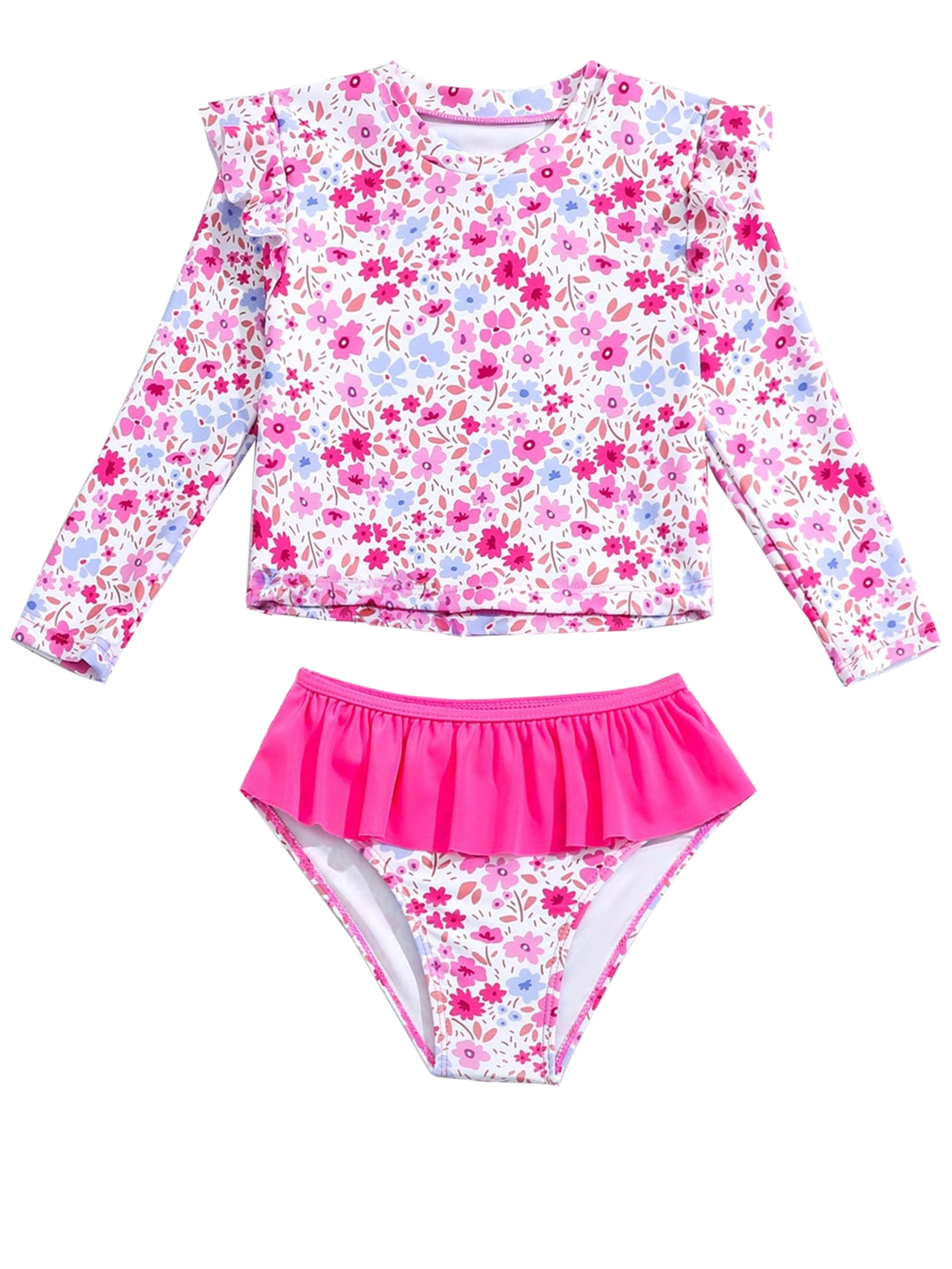 HWJAD 2-Piece Rash Guard Sets for Toddler Kids Little Girls Long Sleeve ...