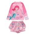 thumbnail image 1 of HWJAD 3-9T Girls' and Toddler 2-Piece Rashguard Swimset Bathing Suit Long Sleeve Swimsuit with Shorts Swimwear,Mermaid, 1 of 7