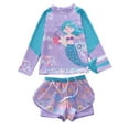 thumbnail image 1 of HWJAD 3-9T Girls' and Toddler 2-Piece Rashguard Swimset Bathing Suit Long Sleeve Swimsuit with Shorts Swimwear,Mermaid, 1 of 9