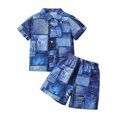 thumbnail image 1 of HWJAD 6M-3Y Toddler Boys Denim Print Outfit Kids Short Sleeve Button Down Shirt & Shorts Set Infant Baby Boy Summer Clothes, 1 of 8