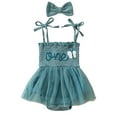 thumbnail image 1 of HWJAD Baby Girl 1st Birthday Clothes One Year Old Tulle Romper Sleeveless Bodysuit Cake Smash Outfits 12-18 Months, 1 of 9